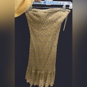 Cache Gold Lace Midi Skirt